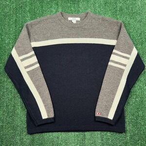 VTG GROUND ZERO Men's Sweater XL Navy Gray Cream Wool Blend Striped Crewneck Y2K